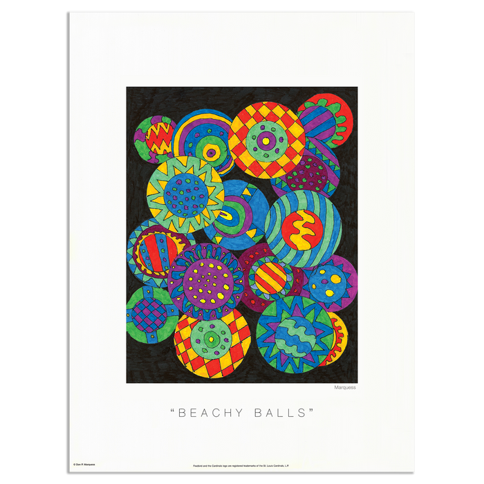 Beachy Balls Poster | Uniquely colored hand-drawn graphics by prominent photographic artist Don P. Marquess.