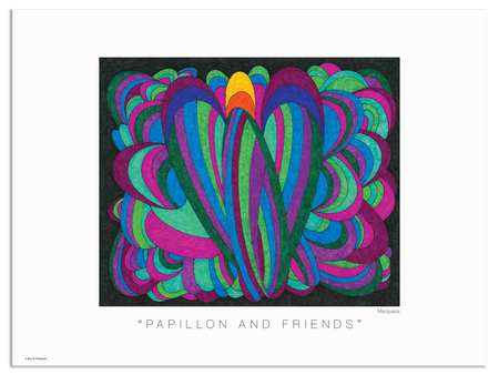 Papillon and Friends Poster | Uniquely colored hand-drawn graphics by prominent photographic artist Don P. Marquess.