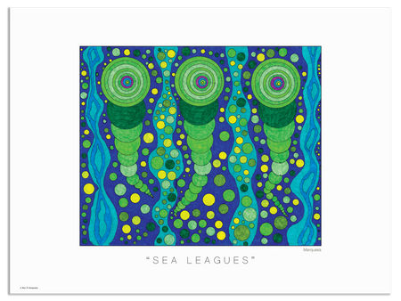 Sea Leagues Poster | Uniquely colored hand-drawn graphics by prominent photographic artist Don P. Marquess.