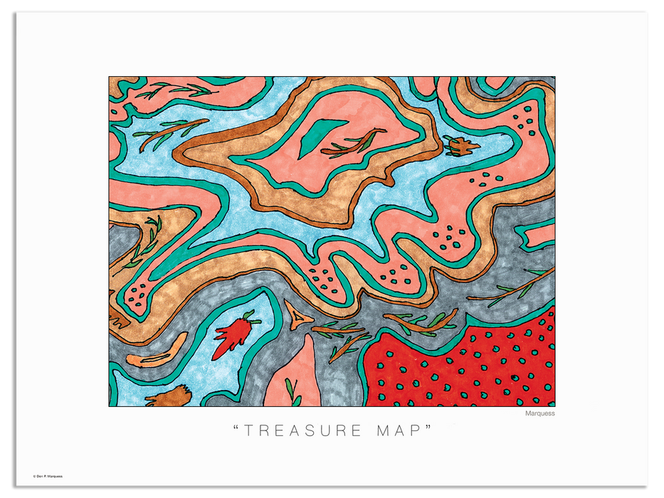 Treasure Map Poster | Uniquely colored hand-drawn graphics by prominent photographic artist Don P. Marquess.